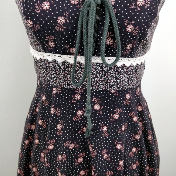 Gunne Sax Calico Floral Brown Pink Corset Sundress - Picture 6 of 16